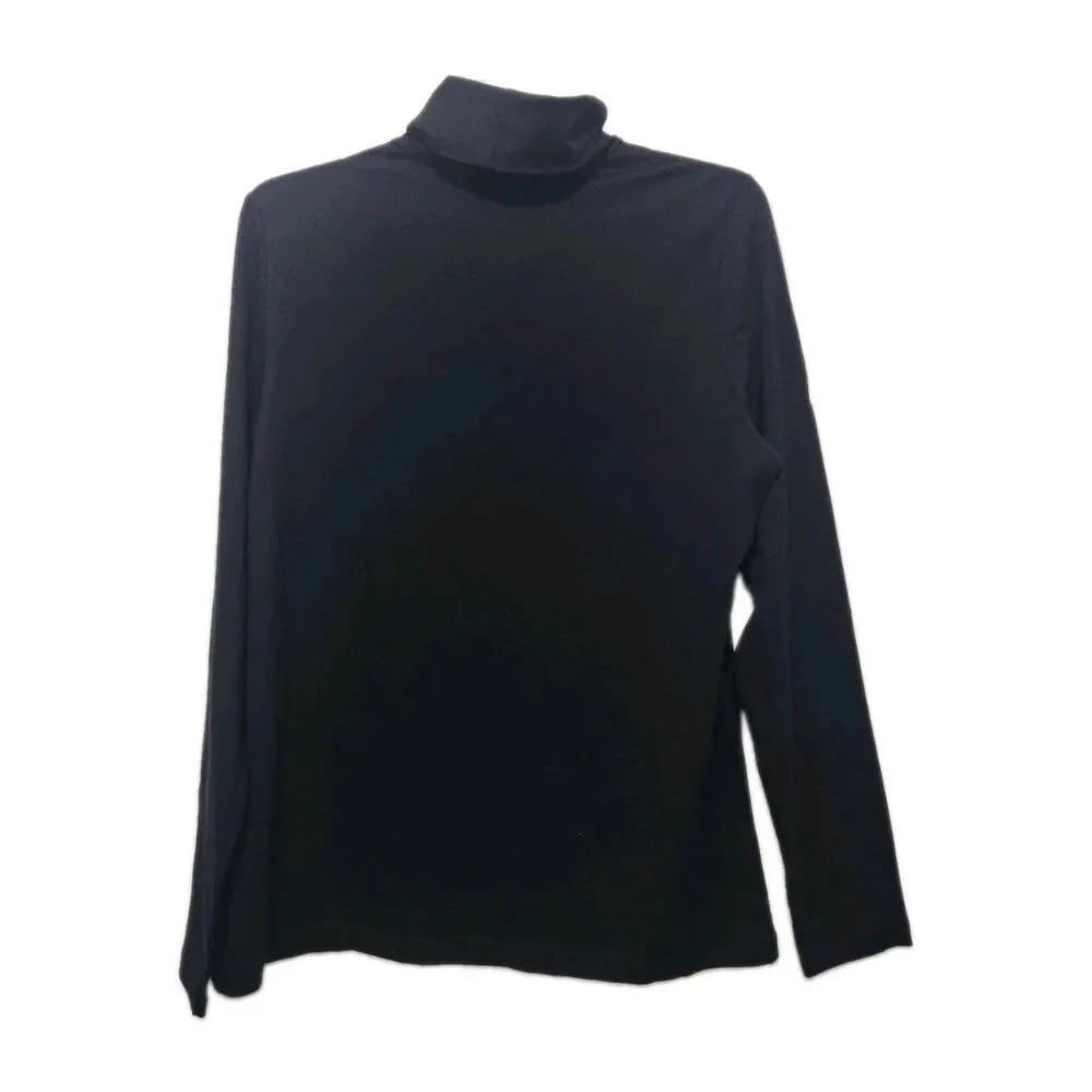 Lands End Womens Turtleneck Top Large Shaped Fit Black Long Slv Lightweight NWT